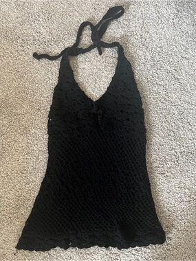 Black Crochet Halter Tank Top